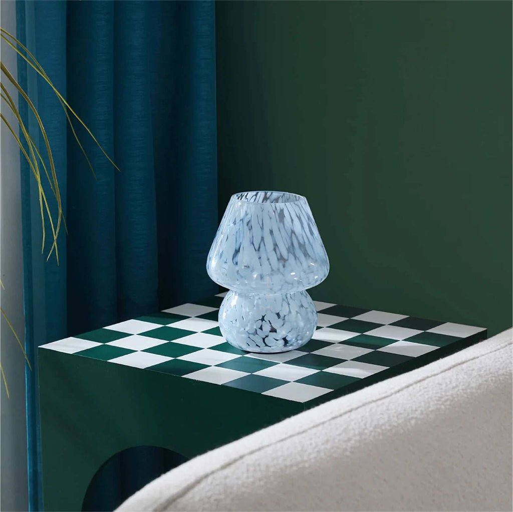 8" Blue Tortoise Glass Battery-Powered Mushroom Table Lamp