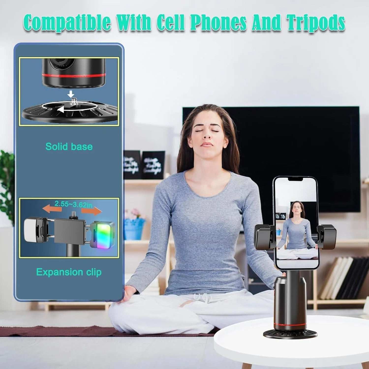 Trípode De Seguimiento Facial Automático, Soporte De Teléfono Con Seguimiento Automático Giratorio De 360° AI Smarts, No Se Requiere Aplicación, Soporte De Cámara Con Control Remoto Y Luces De Relleno RGB, Soporte De Disparo Recargable Para Grabación De Video En Vivo Tiktok