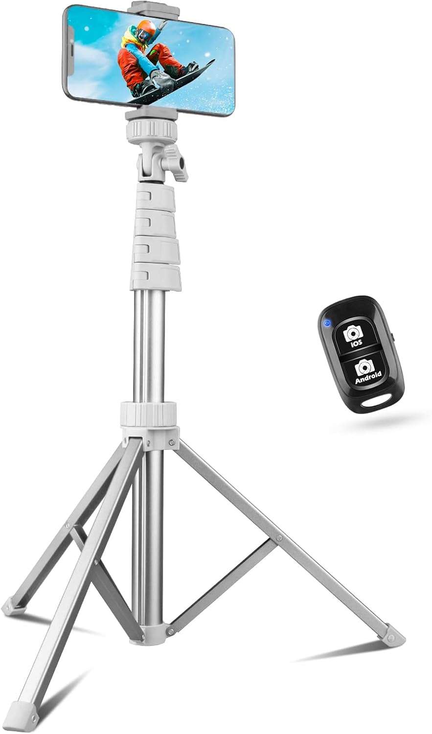 62" Phone Tripod & Selfie Stick, Extendable Cell Phone Tripod Stand with Wireless Remote and Phone Holder, Compatible with Iphone Android Phone, Camera