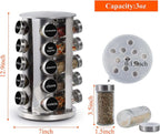 Revolving Spice Rack with 20 Jars, Rotating Spice Rack Organizer, Seasoning Organizer with Labels, Stainless Steel Spice Carousel for Kitchen Countertop, Cabinet