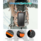 45800mAh solar power bank with built-in cables, fast charging, multiple ports, LED flashlight, and durable design for iPhone and Android