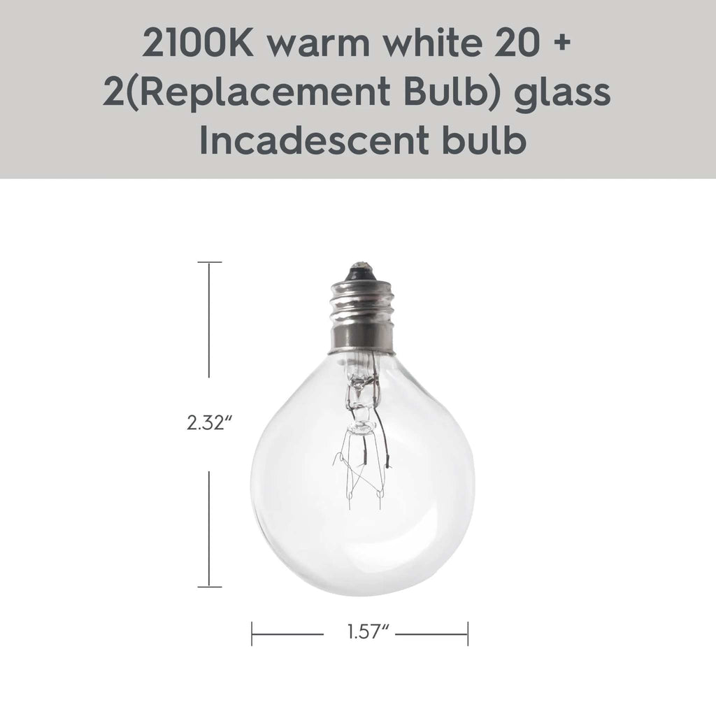 20-Count G40 clear glass globe outdoor patio string lights with brown wire and warm white bulbs for indoor and outdoor use