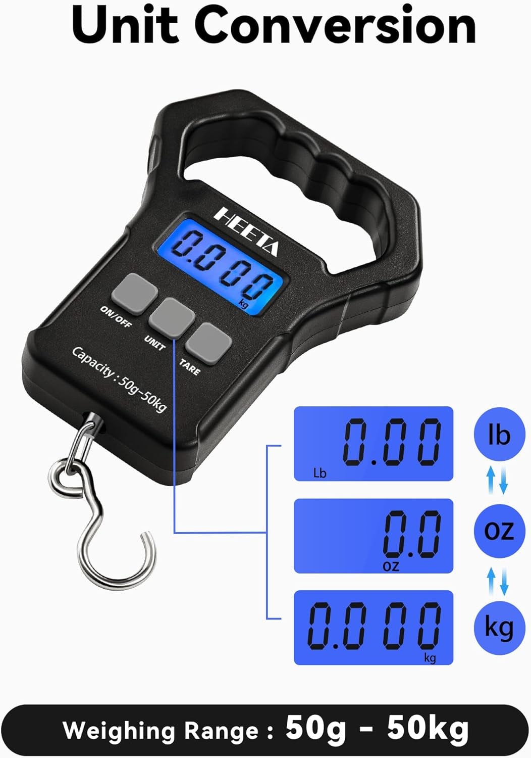 Fish Scale, 110Lb/50Kg Digital Portable Hanging Fishing Weight Scale with Backli