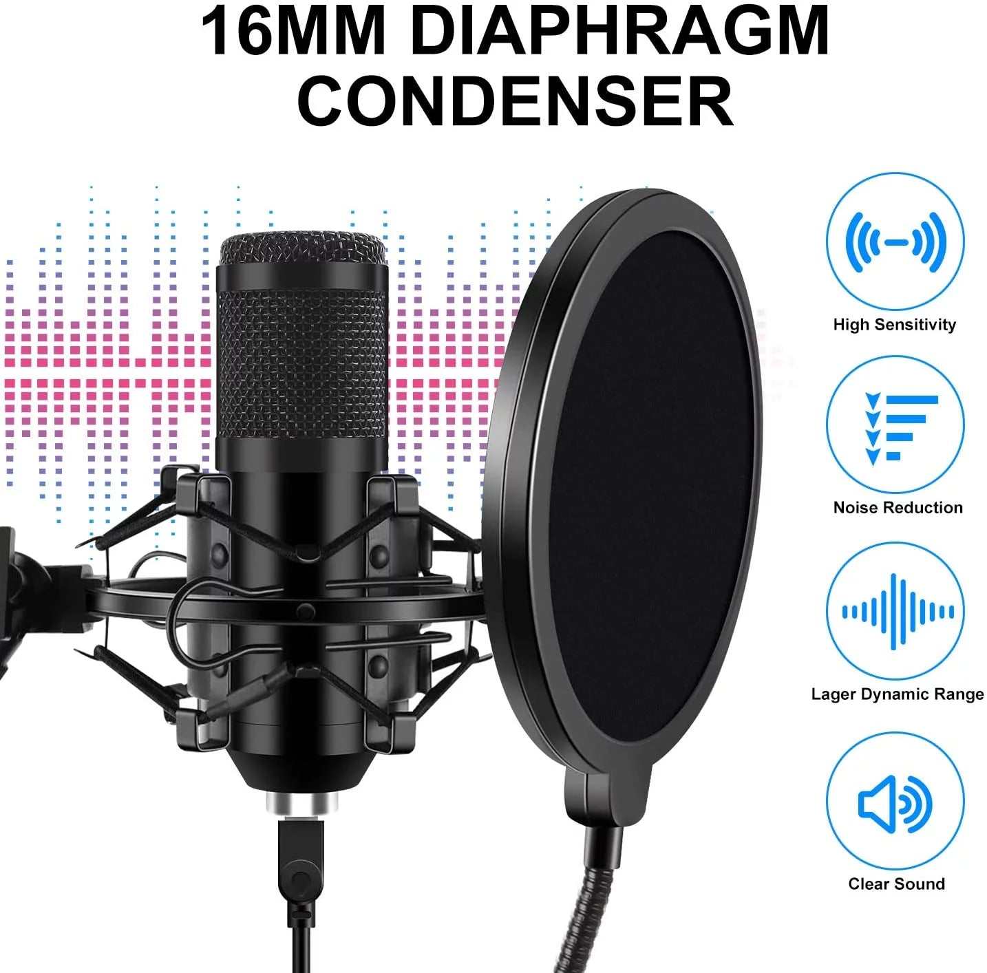 USB Podcast Microphone Kit, Professional 192Khz/24Bit Condenser Mic with Scissor Arm, Shock Mount, Pop Filter for PC Recording, Youtube, Streaming