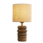 15'' Japandi Solid Wood Base Table Lamp Modern Classic Nightstand Lamp with Beige Fabric Shade for Bedside Foyer Dining Room