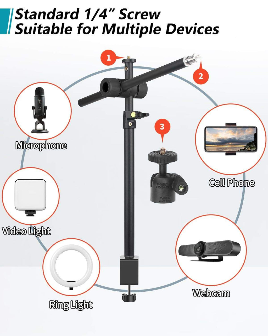 Overhead Camera Mount Desk Stand, Camera Arm Desk Mount Clamp Stand Wi