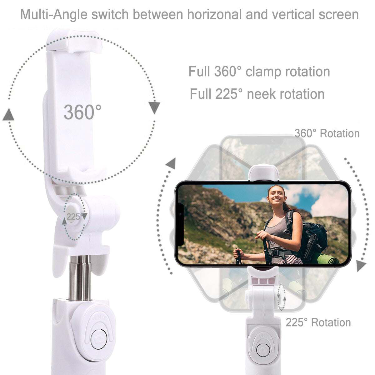 Selfie stick extendable Bluetooth remote shutter tripod with 360-degree rotation for phone photography
