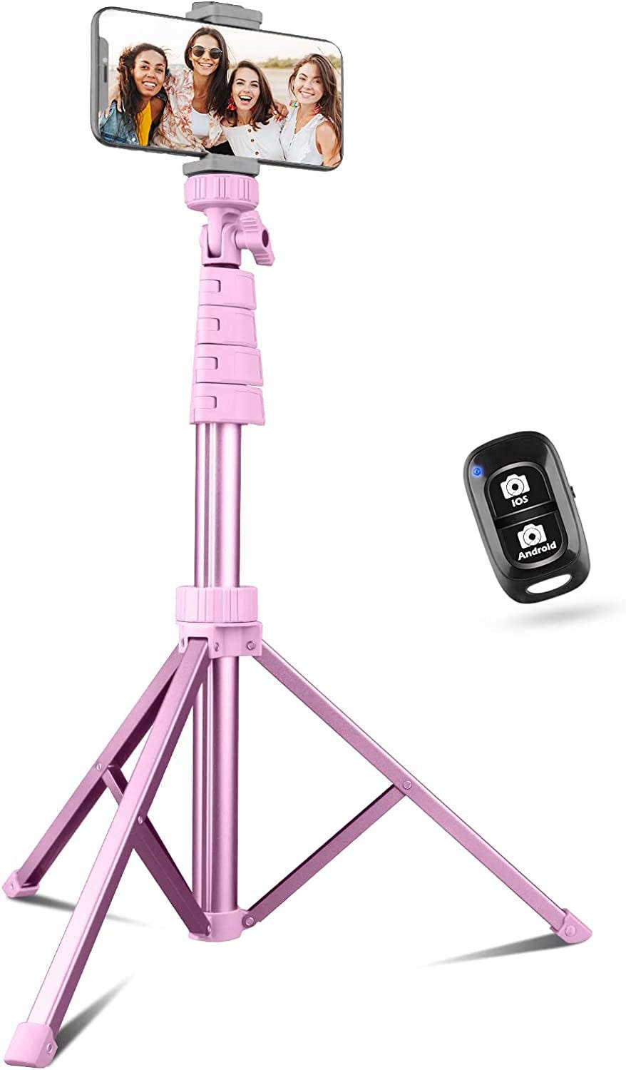 62" Phone Tripod & Selfie Stick, Extendable Cell Phone Tripod Stand with Wireless Remote and Phone Holder, Compatible with Iphone Android Phone, Camera