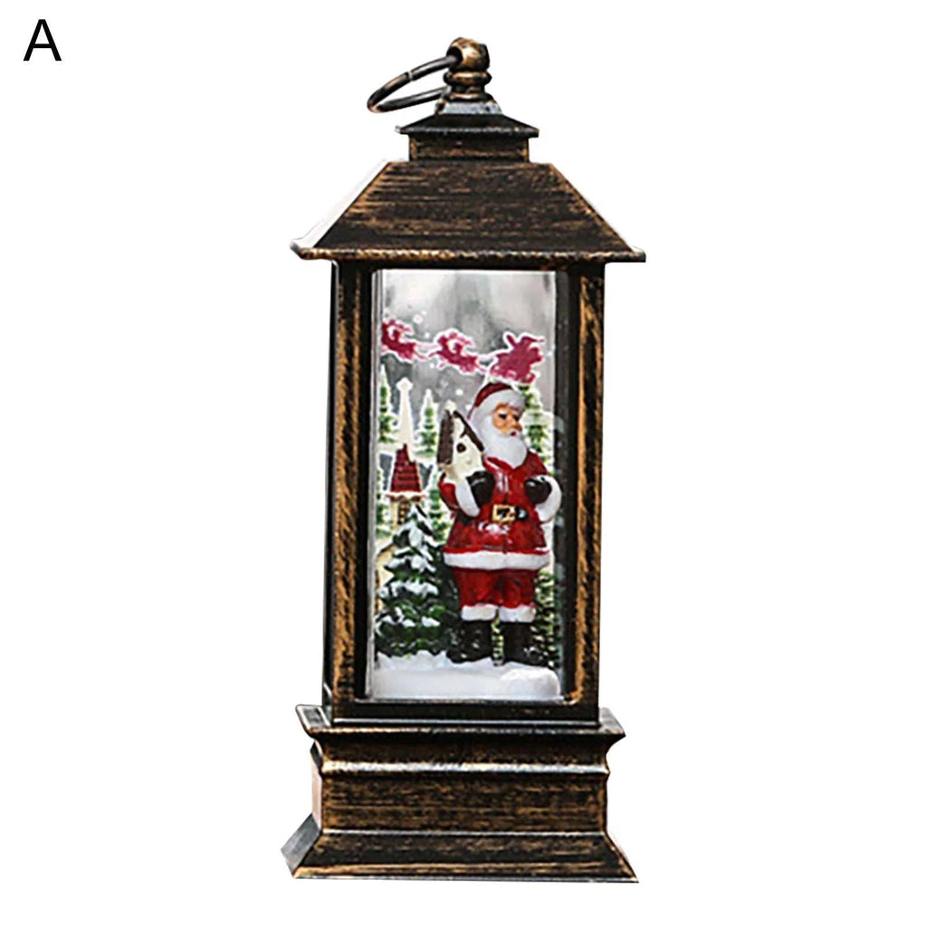 Festive Lighted Christmas Lantern with LED Lights, Lit Winter Scene with Santa Claus with Xmas List, Tree and Snow, Best Rustic Holiday Lanterns Decor for Cabin, Fireplace