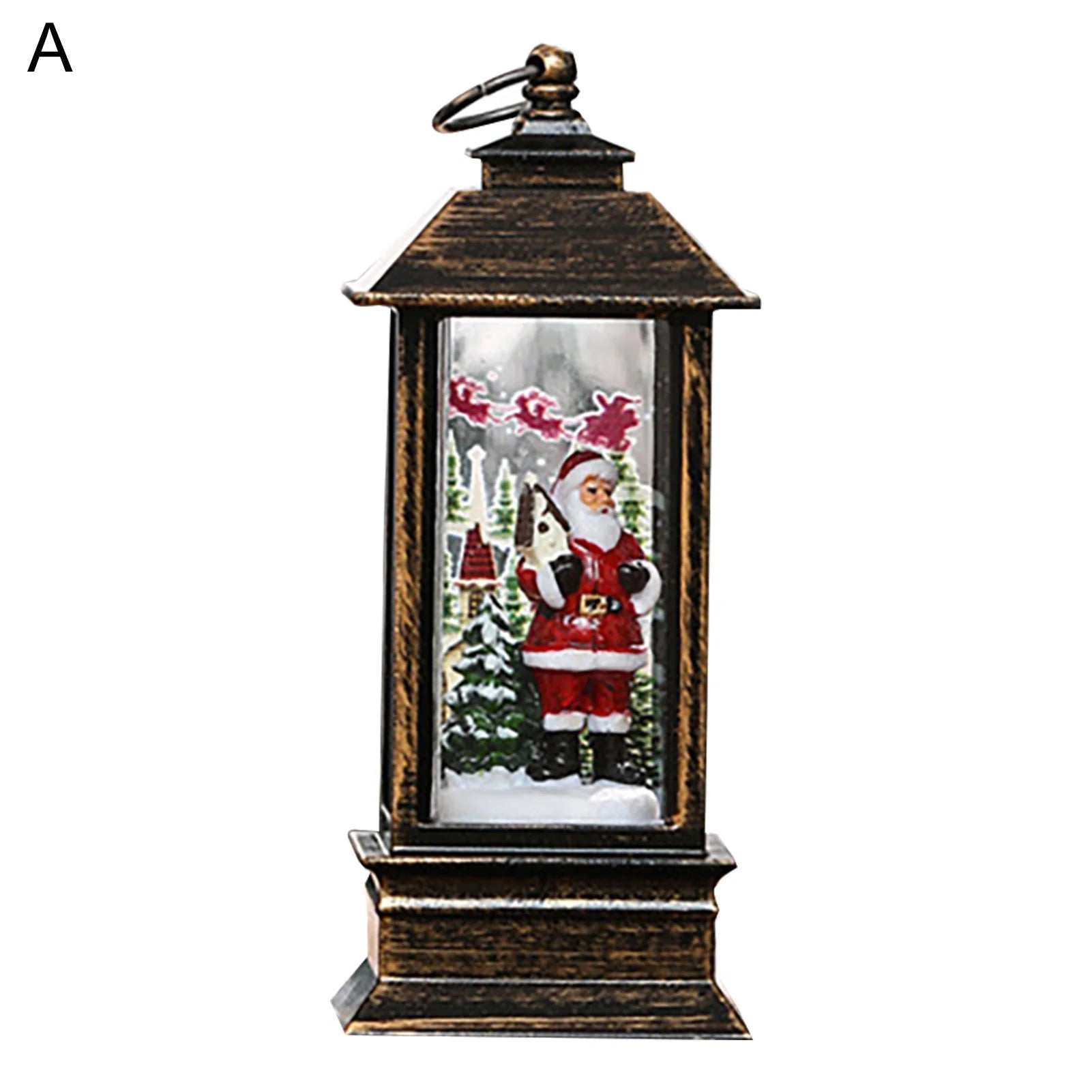 Festive Lighted Christmas Lantern with LED Lights, Lit Winter Scene with Santa Claus with Xmas List, Tree and Snow, Best Rustic Holiday Lanterns Decor for Cabin, Fireplace