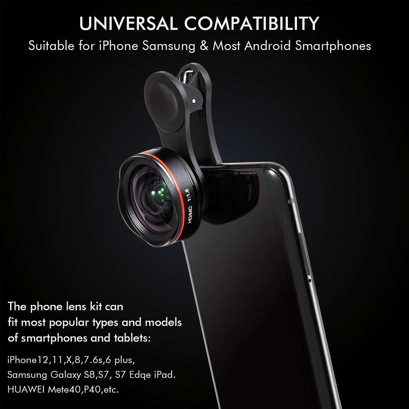 2 in 1 professional phone camera lens kit clip-on for iPhone and Samsung smartphone with wide angle and macro lenses