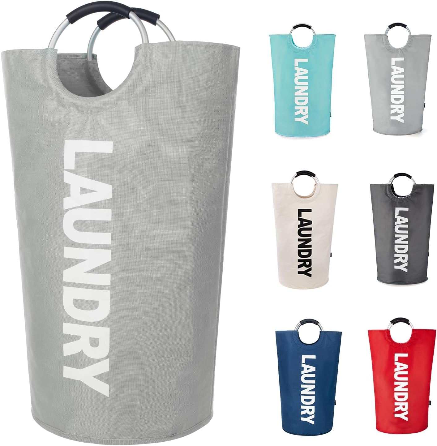 90L Large Laundry Basket, Laundry Hamper Stands up Well, Laundry Bag with Padded Handles, Waterproof Clothes Bin Collapsible, Clothes Hamper for Bathroom, Laundry, College (Dark Grey)