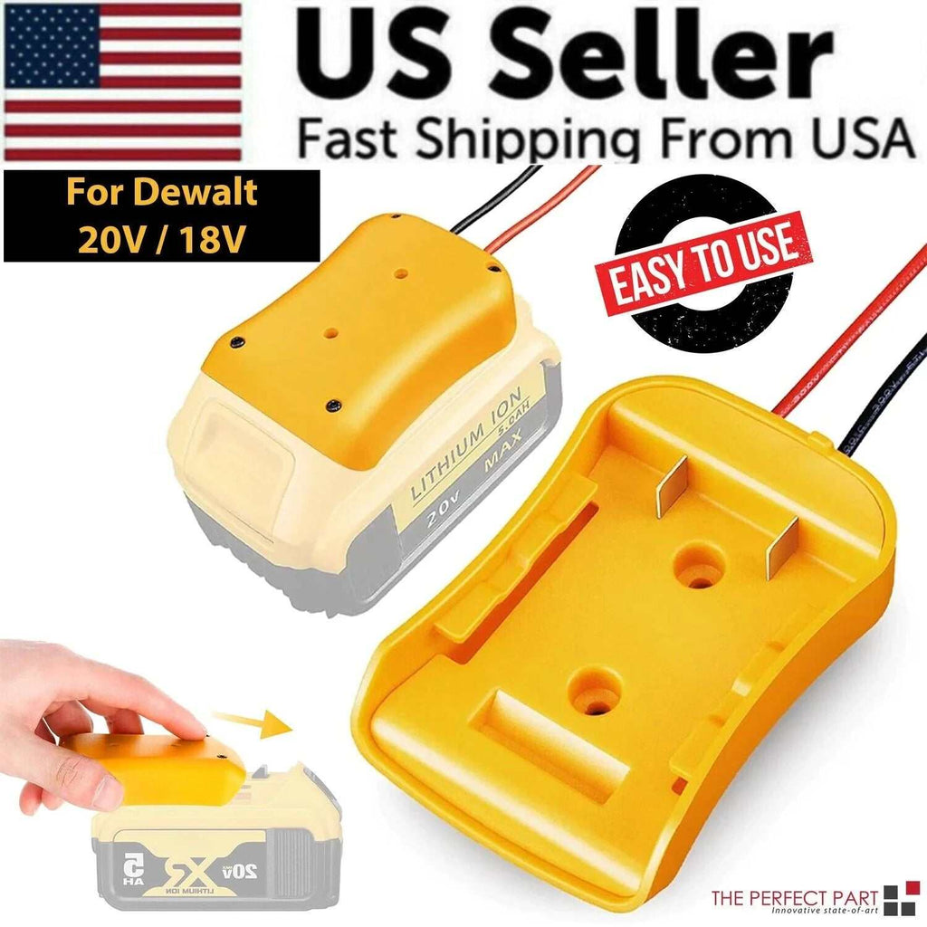 Power Connector DIY Battery Adapter Holder Dock for Dewalt 18V/20V Max Battery with yellow ABS plastic casing and 12 AWG cables