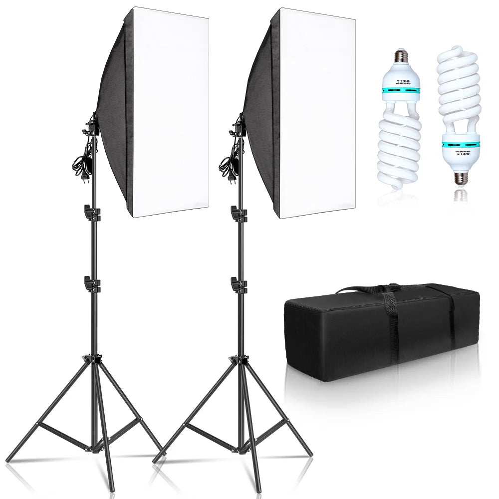 Photography 50X70Cm Softbox Lighting Kits Professional Light System with E27 Photographic Bulbs Photo Studio Equipment