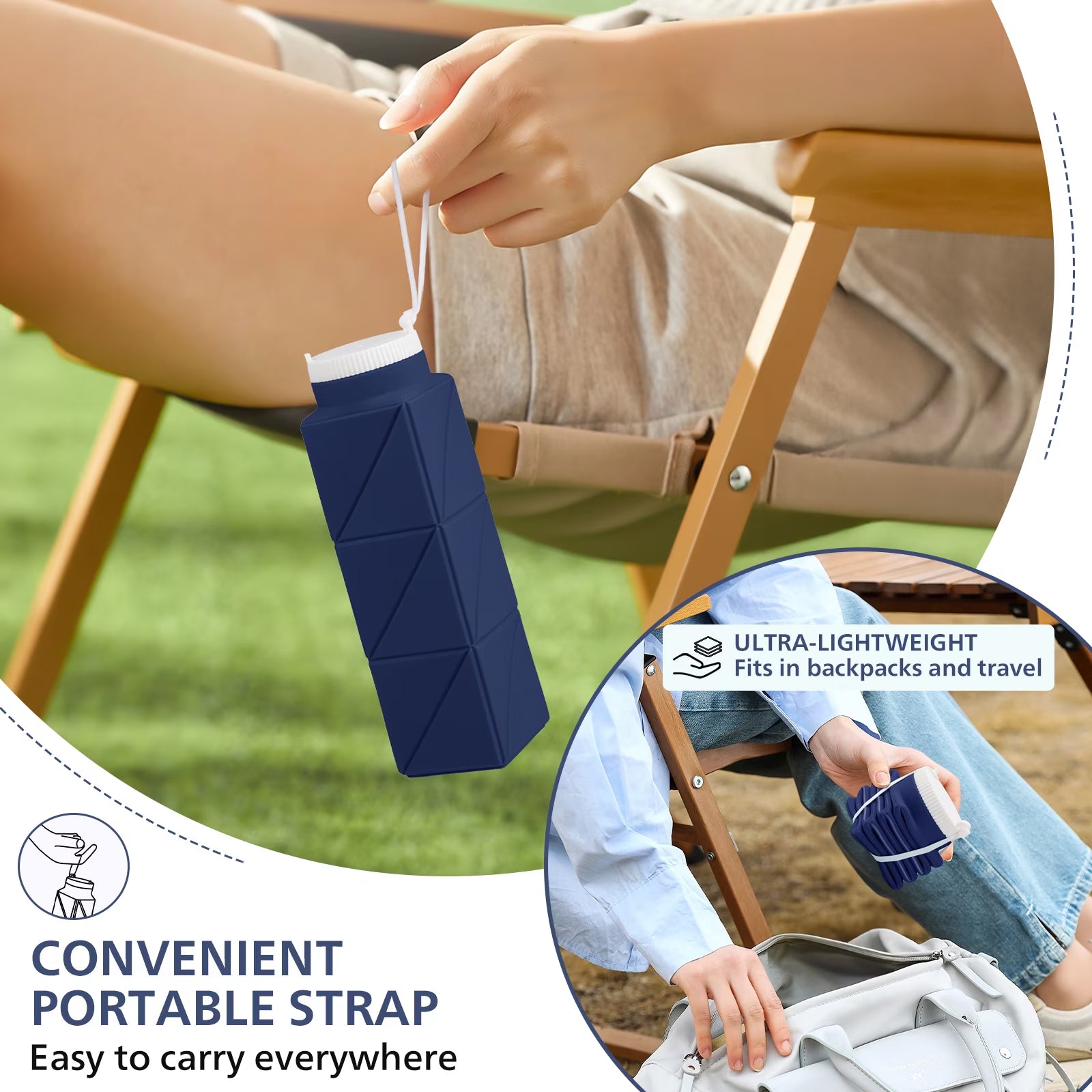 610Ml Foldable Water Bottle: Food-Grade Leakproof Lid, Bpa-Free Silicone. for Travel, Gym, School & Outdoors. (Blue)