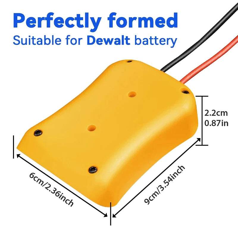 Power Connector DIY Battery Adapter Holder Dock for Dewalt 18V/20V Max Battery with yellow durable ABS plastic and 12 AWG cable