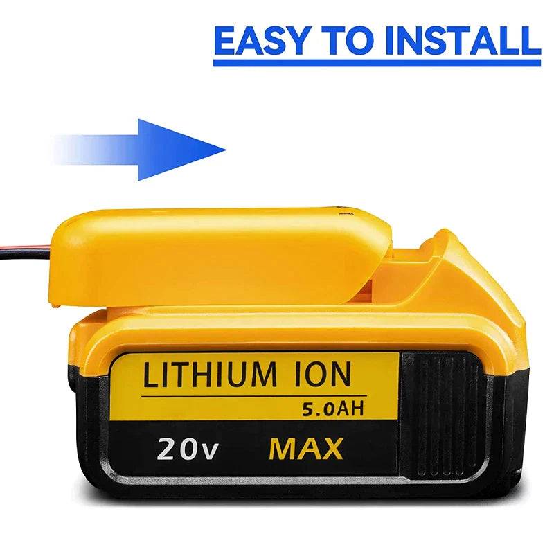 Power Connector DIY Battery Adapter Holder Dock for Dewalt 18V/20V Max Battery with yellow durable ABS plastic and 12 AWG cable