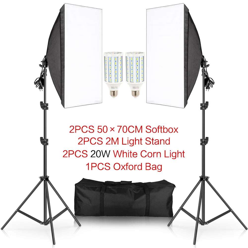 Photography 50X70Cm Softbox Lighting Kits Professional Light System with E27 Photographic Bulbs Photo Studio Equipment