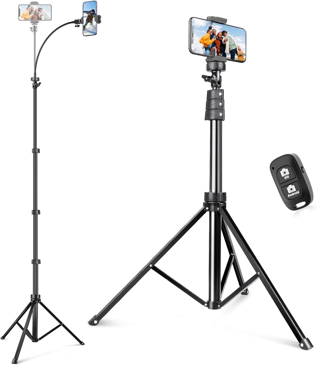 62" Phone Tripod & Selfie Stick, Extendable Cell Phone Tripod Stand with Wireless Remote and Phone Holder, Compatible with Iphone Android Phone, Camera
