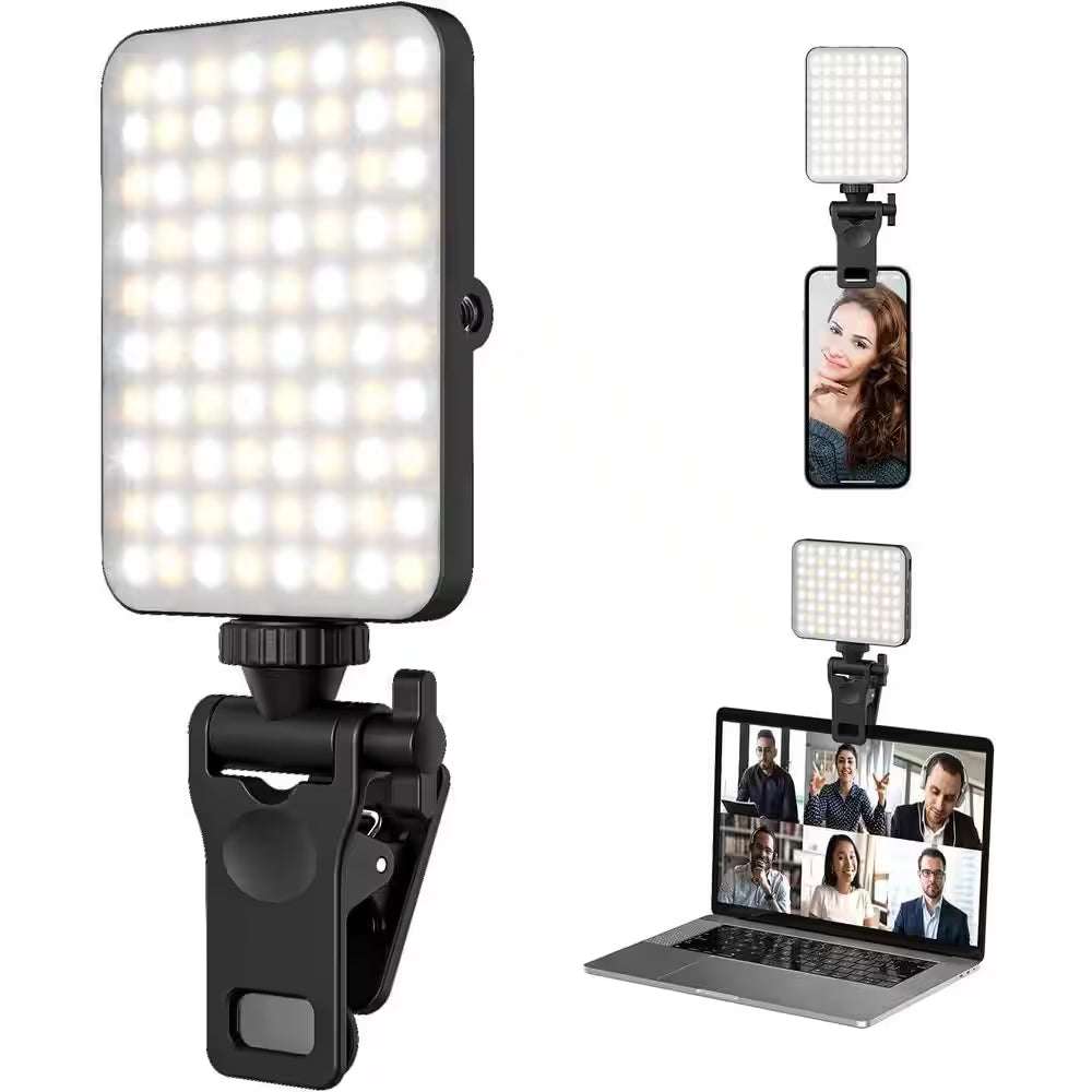 Rechargeable Selfie and Phone Light Clip with Adjustable Brightness for Makeup, Tiktok, Live Streaming Black