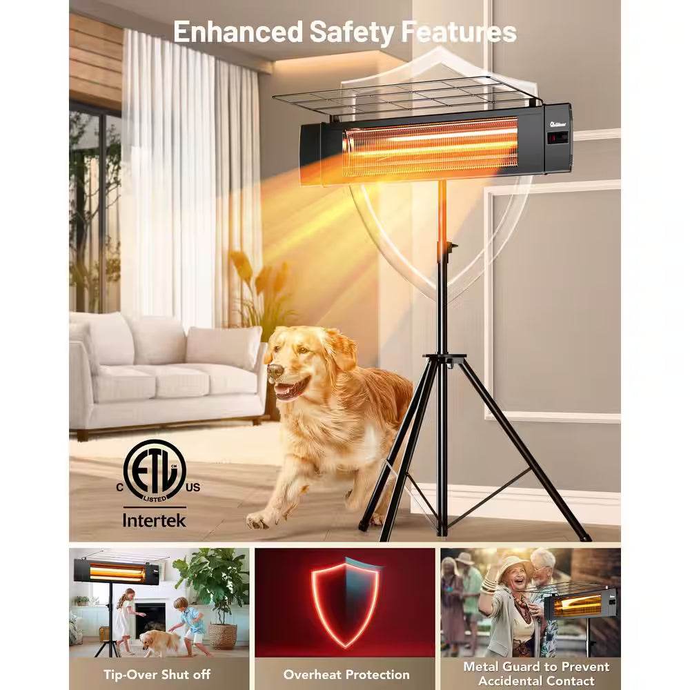 1500-Watt Indoor/Outdoor Carbon Infrared Patio Heater, with Tripod and Remote, Black