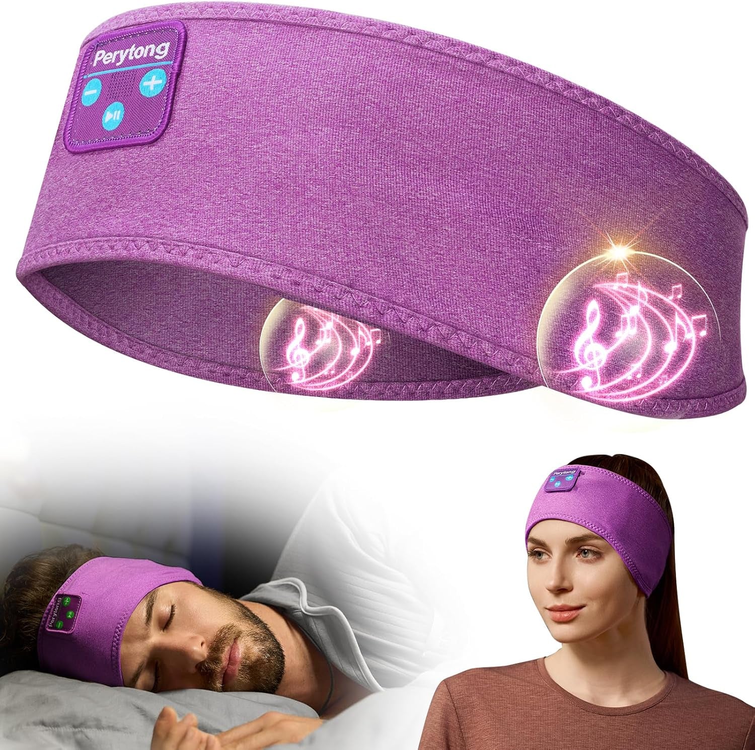 Sleep Headphones Wireless, Bluetooth Sports Headband Headphones with Ultra-Thin HD Stereo Speakers Perfect for Sleeping,Workout,Jogging,Yoga,Insomnia, Air Travel, Meditation (Purple)