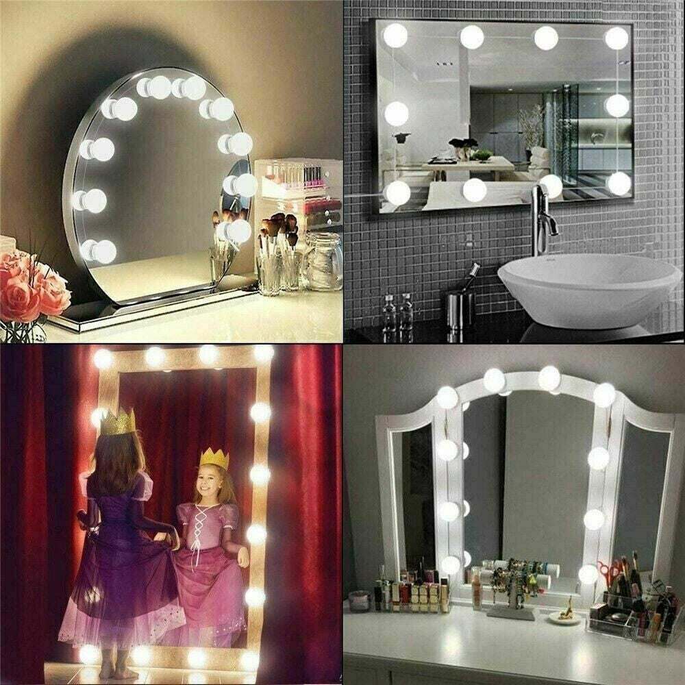 Dimmable 10 LED makeup mirror lights kit with USB power and adjustable brightness