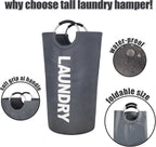 90L large dark grey collapsible laundry basket with padded handles and waterproof fabric