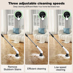 Electric Spin Scrubber cordless with 9 brush heads cleaning bathroom tiles and grout.