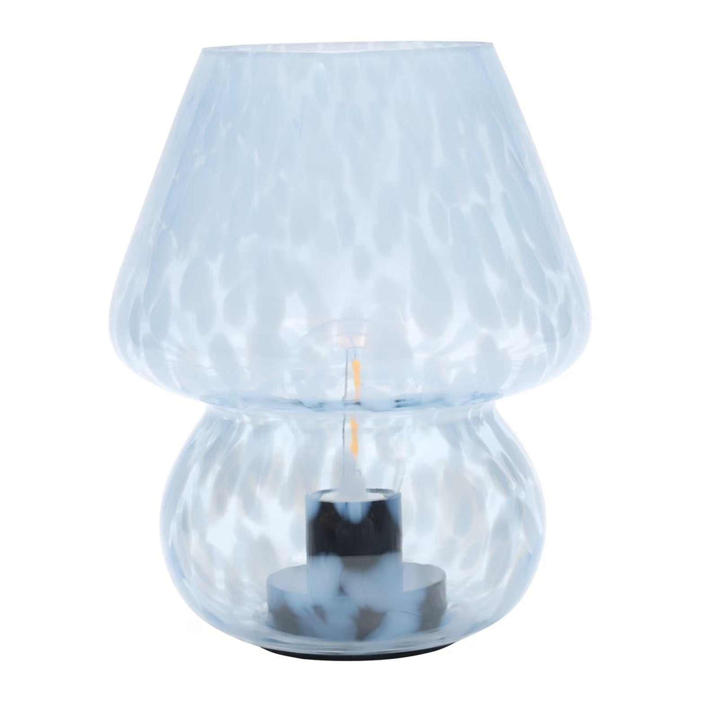 8" Blue Tortoise Glass Battery-Powered Mushroom Table Lamp