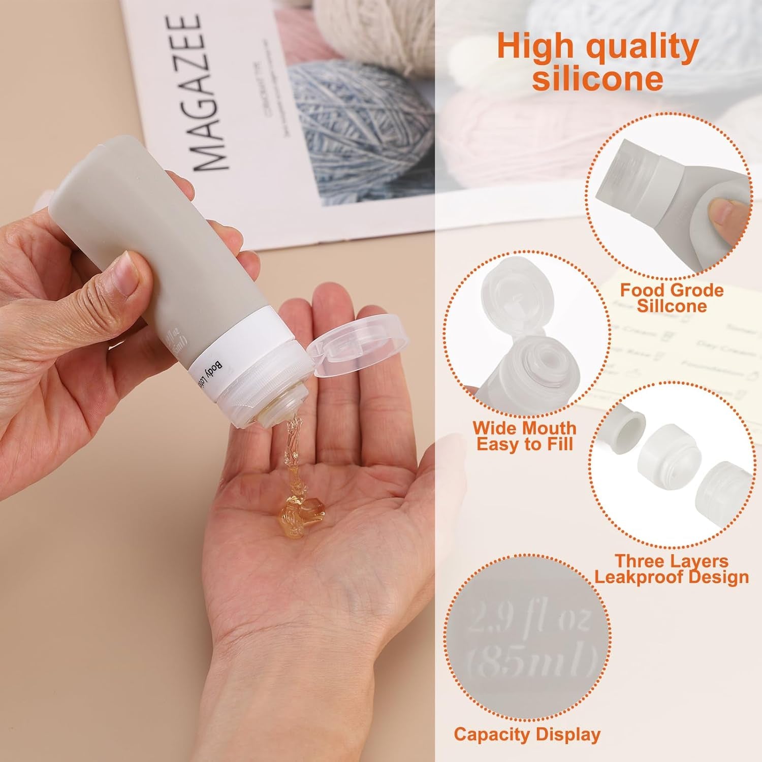 Travel Bottles TSA Approved 15 Pack,2.9Oz Silicone Refillable Size Containers, BPA Free Travel Tubes Toiletries for Cosmetic Shampoo Cream Conditioner Lotion Soap（2.9 OZ Multicolor）