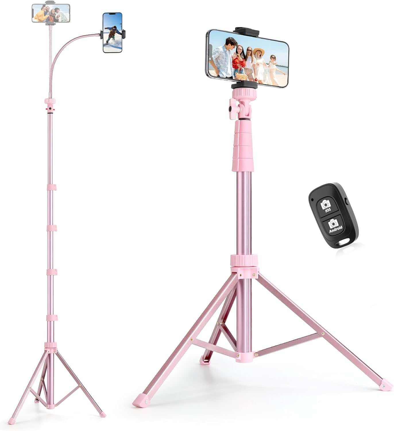 62" Phone Tripod & Selfie Stick, Extendable Cell Phone Tripod Stand with Wireless Remote and Phone Holder, Compatible with Iphone Android Phone, Camera