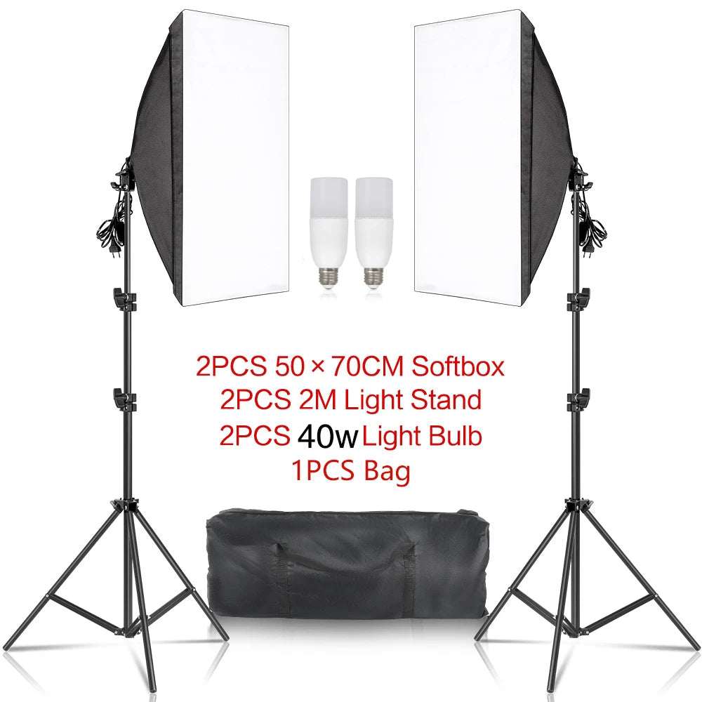 Photography 50X70Cm Softbox Lighting Kits Professional Light System with E27 Photographic Bulbs Photo Studio Equipment