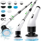 Electric Spin Scrubber cordless with 9 brush heads for bathroom, shower, tile, and grout cleaning with telescopic arm and rechargeable motorized drive