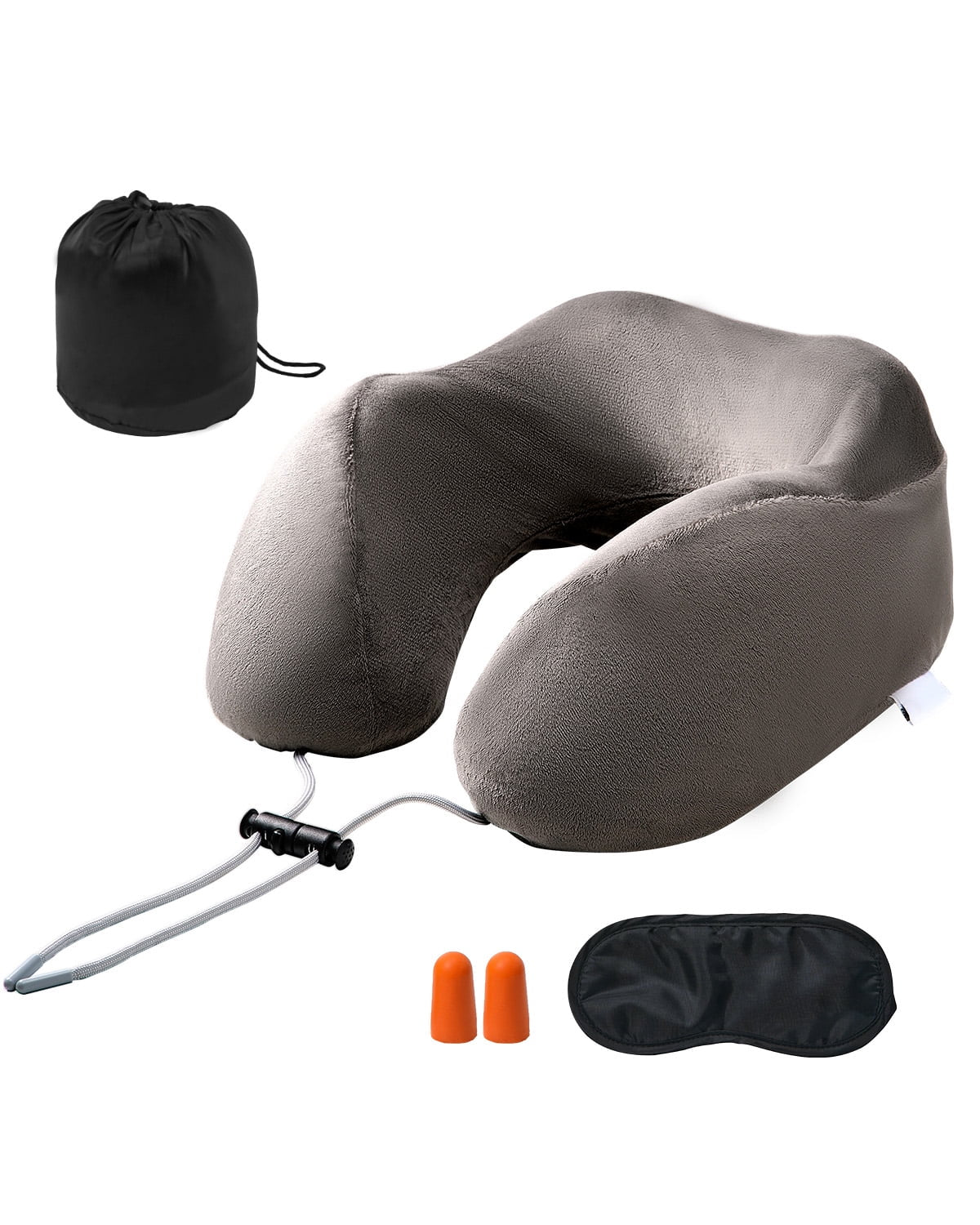 Journey Cushion, Neck Support for Trips, Enhanced Bamboo Charcoal Memory Foam Neck Cushion with Sleep Mask, Ear Plugs and Carry Pouch, Ideal for Airplane, Car, Home,And Lounger Use (Dark Gray)