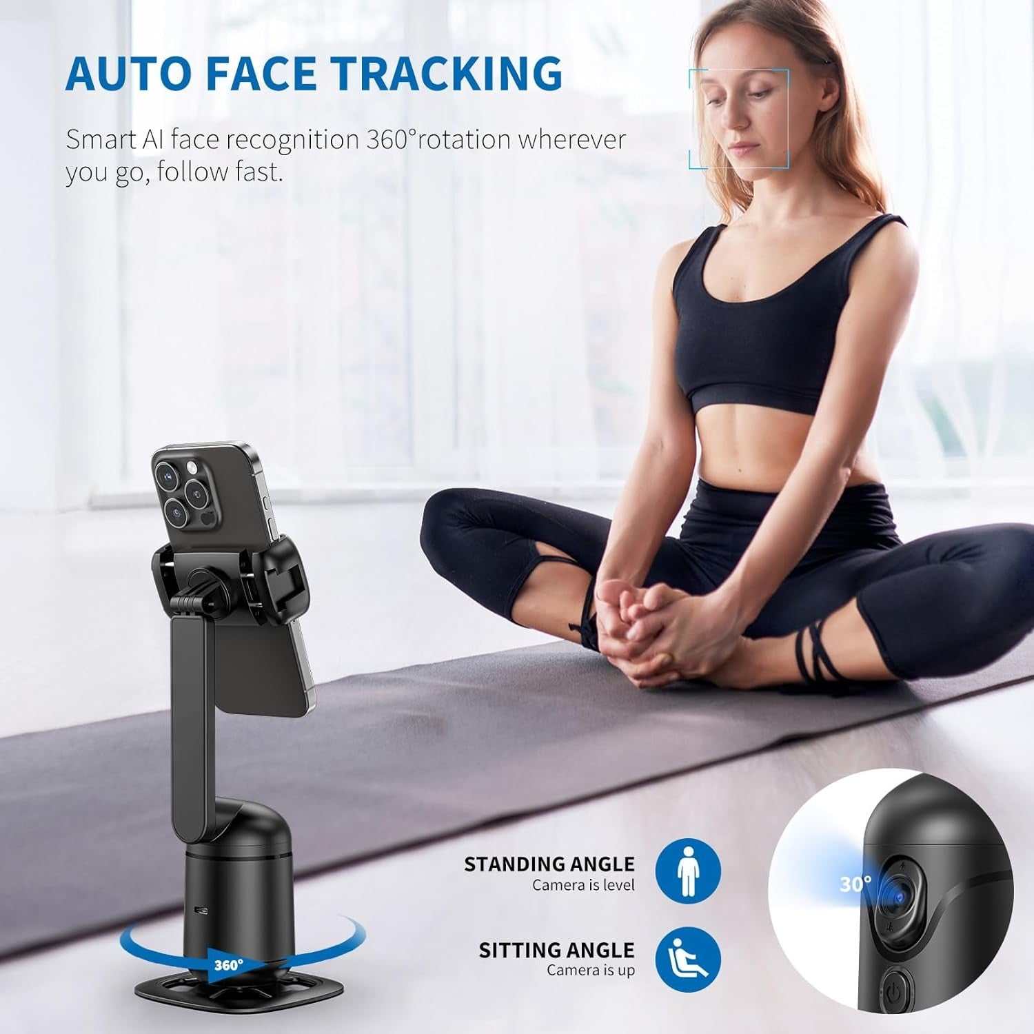 Auto Tracking Tripod 360° Rotation Phone Gimbal Stand W/Ai Face Follow Stabilize