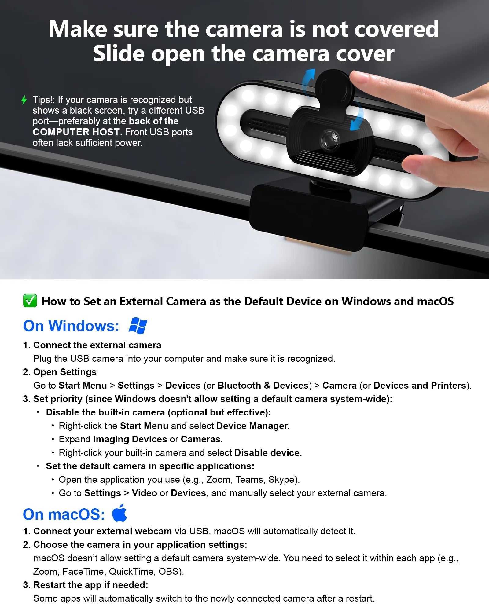 Webcam with Ring Light 4K HD USB Autofocus PC Webcam with Dual Mics for Xbox Laptop Computer Gaming Webcam