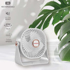 4" white USB-C rechargeable mini desk fan with 3 speeds and 270-degree rotation