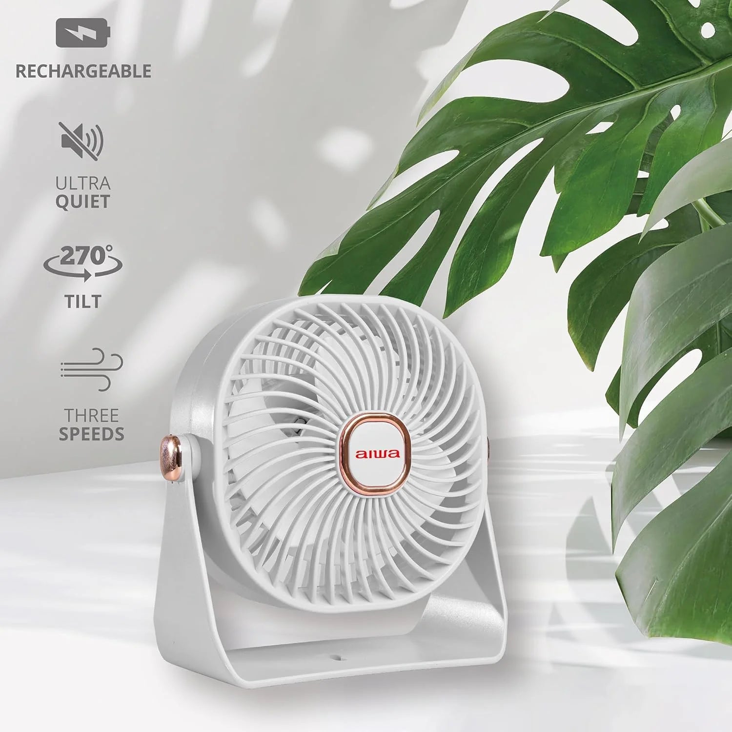 4" Desk Fan, USB-C Rechargeable Mini Fan with 3 Speeds and 270-Degree Rotation, White