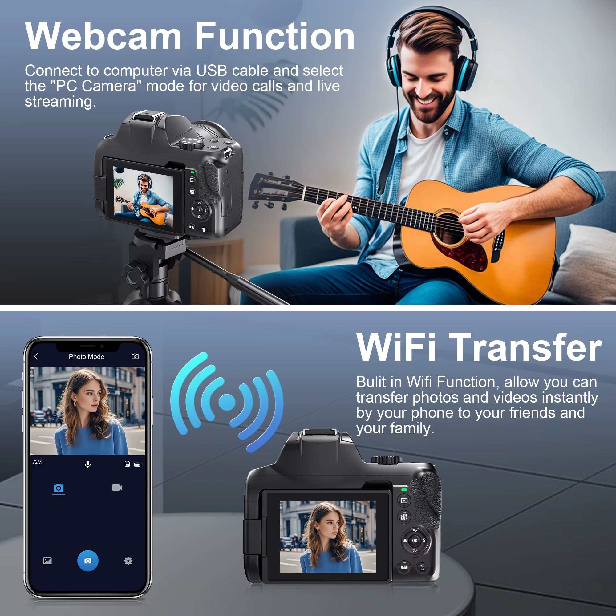 12X Optical Zoom Cameras for Photography Auto Focus 4K 72MP Digital Video Vlog Camera Wifi Livestream Camcorder 270°Flip Screen