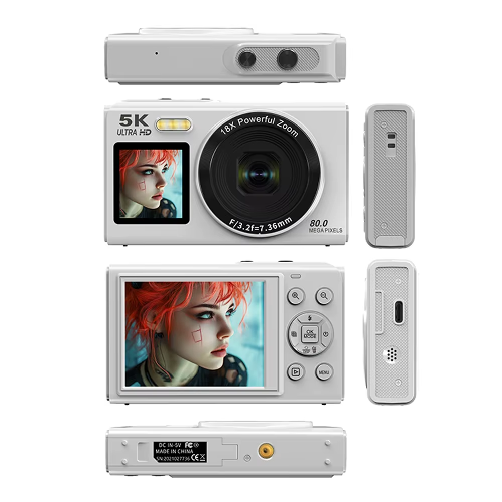 Digital Camera CCD Dual Screen Portable Digital Camera With18X Zoom 5K Vlogging Camera 80MP CCD Selfie Camera with 64GB Card
