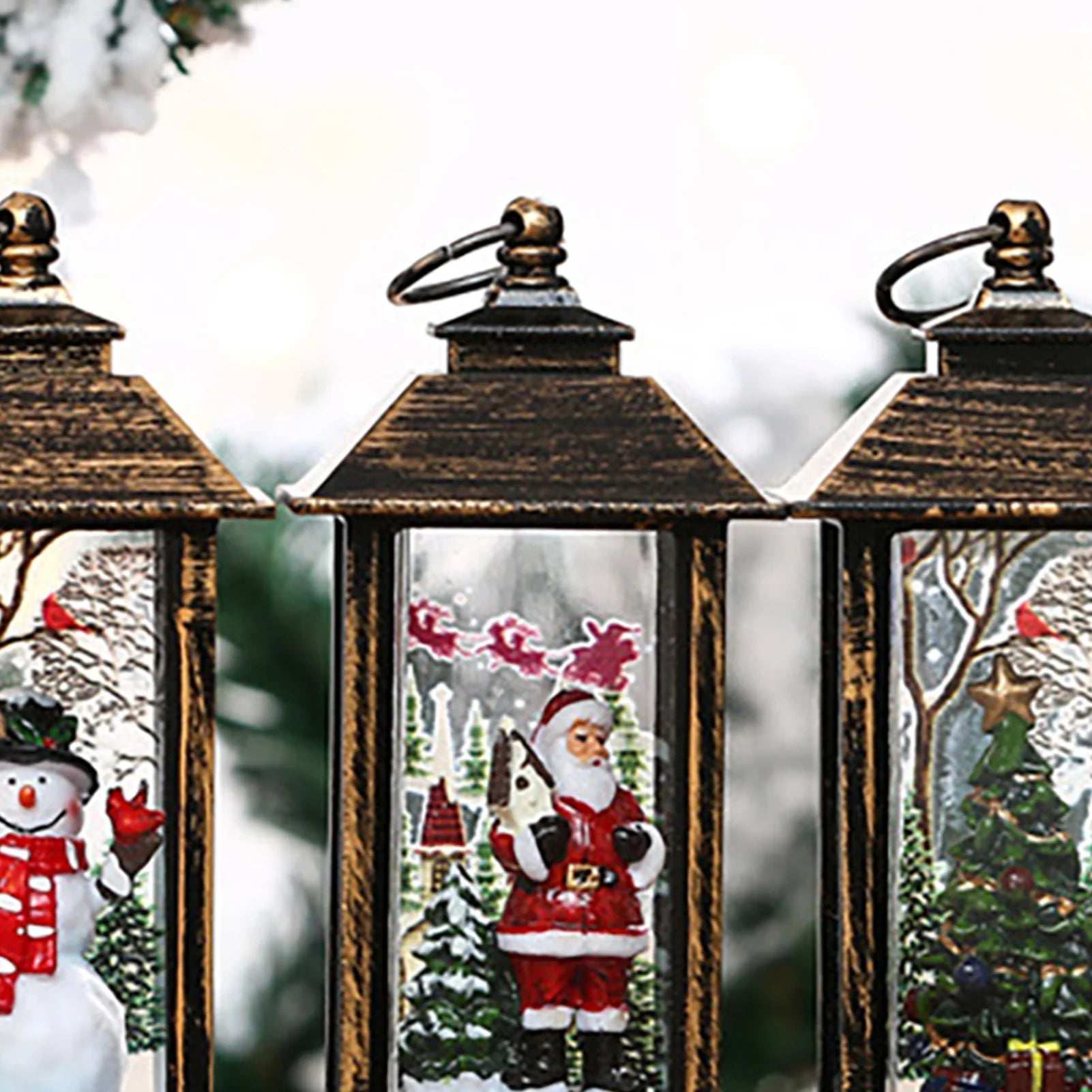 Festive Lighted Christmas Lantern with LED Lights, Lit Winter Scene with Santa Claus with Xmas List, Tree and Snow, Best Rustic Holiday Lanterns Decor for Cabin, Fireplace