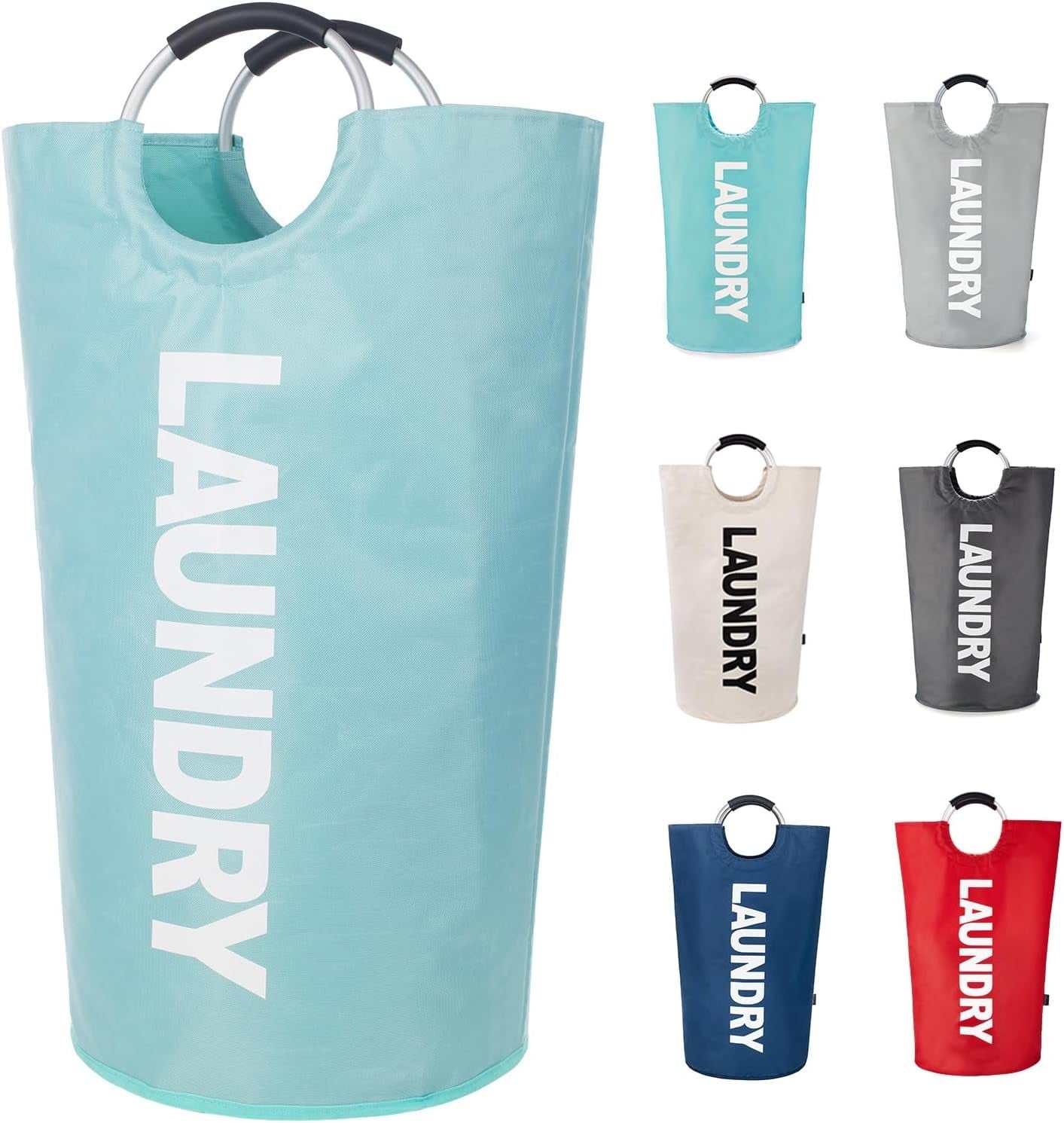 90L Large Laundry Basket, Laundry Hamper Stands up Well, Laundry Bag with Padded Handles, Waterproof Clothes Bin Collapsible, Clothes Hamper for Bathroom, Laundry, College (Dark Grey)