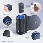 Magnetic phone camera grip handle with wireless shutter remote and Magsafe compatibility in black