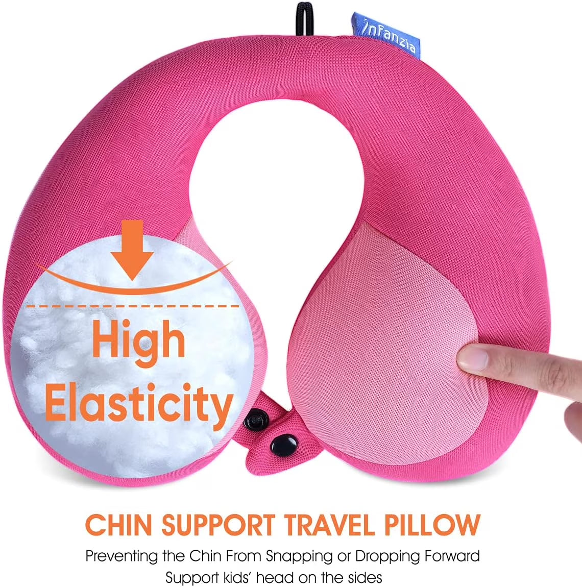 NFANZIA Chin Supporting Travel Neck Pillow for Kids, Prevent Head from Falling Forward, Comfortably Supports Head, Neck and Chin, Pink