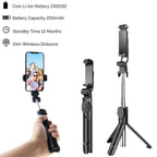 Black extendable selfie stick tripod with Bluetooth remote shutter and 360-degree rotation for phone photography