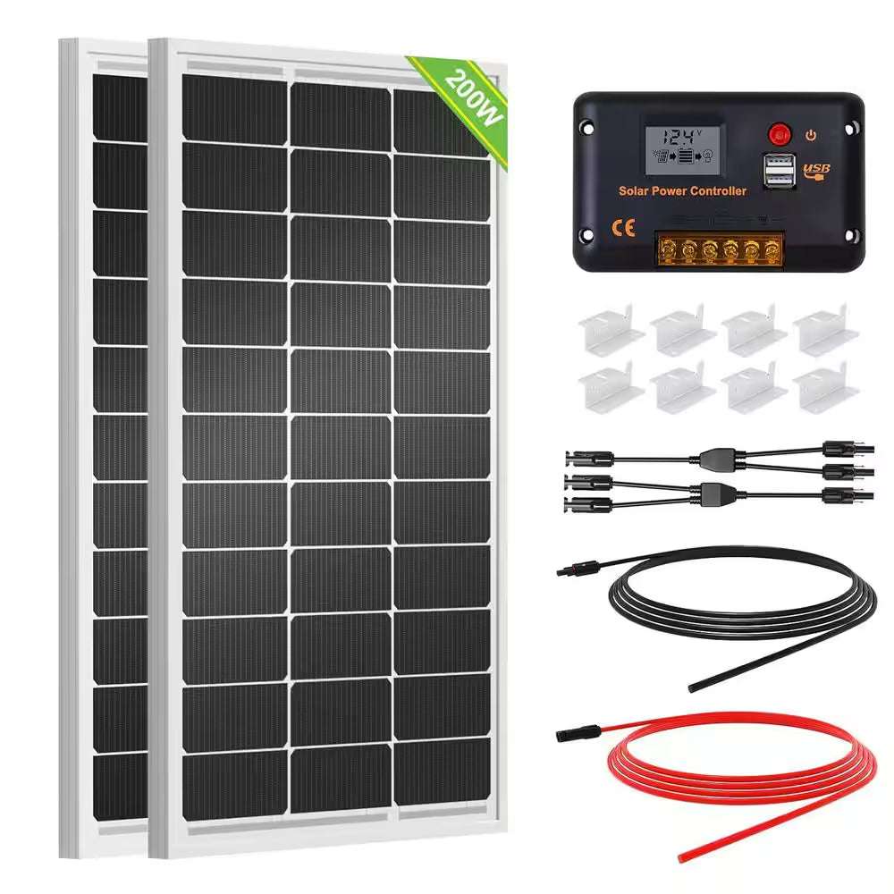 Power Your Adventures: 200W 12V/24V Solar Panel Kit with Monocrystalline Panels and 30A Charge Controller