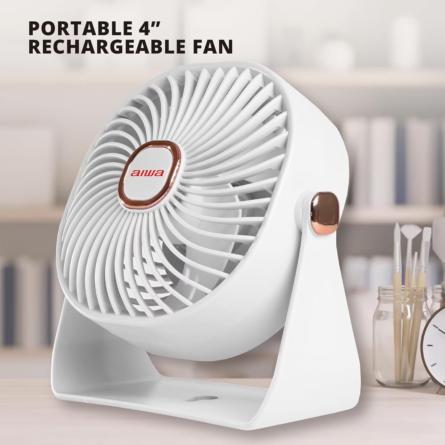 4" Desk Fan, USB-C Rechargeable Mini Fan with 3 Speeds and 270-Degree Rotation, White