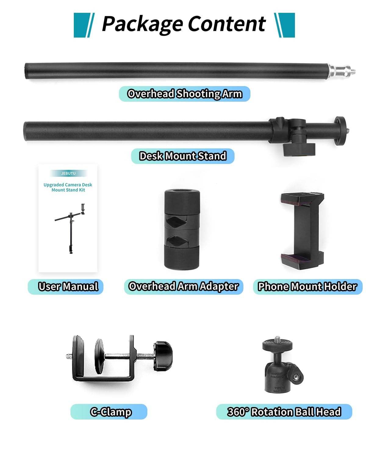 Overhead Camera Mount Desk Stand, Camera Arm Desk Mount Clamp Stand Wi