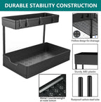 1-Pack under Sink Organizer Storage, 2 Tier L-Shape Multi-Purpose Large Capacity Kitchen under Sink Organizers for Narrow Space Easy Access Sliding Storage Drawer with Hooks for Bathroom